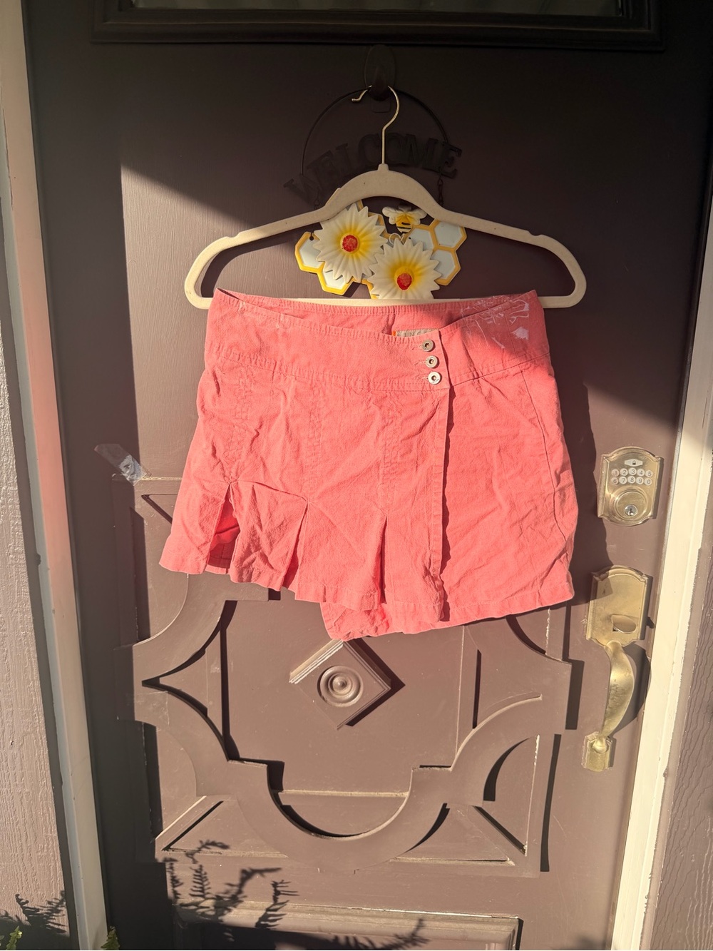 Women's Coral Ruffle Skort with Button Accent
